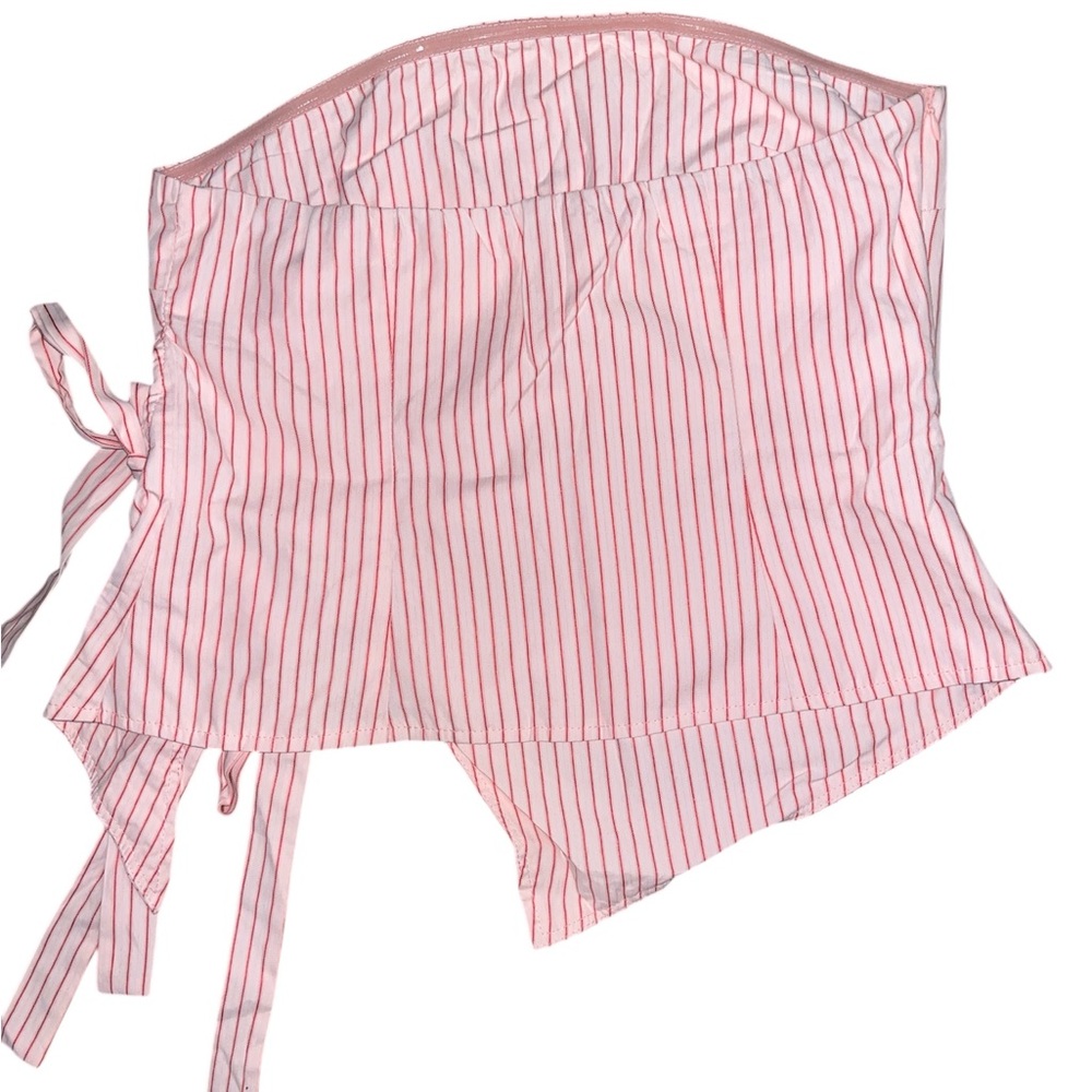 MISSGUIDED Strapless Bandeau Top With Side Bow Tie Pink Pin Striped Women's Top - Picture 7 of 11